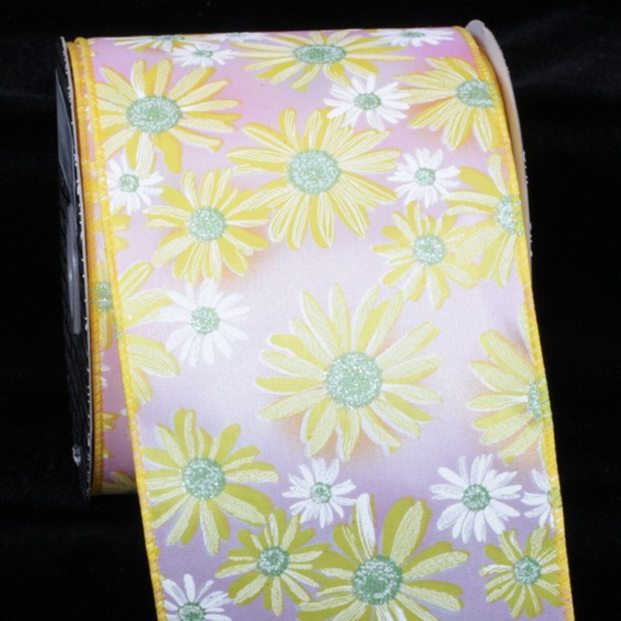 The Ribbon People Pink and Yellow Gerber Daisy Wired Craft Ribbon 4&#x22; x 20 Yards